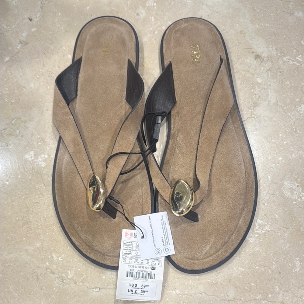 Zara Tan and Black Sandals with Minimalist Design